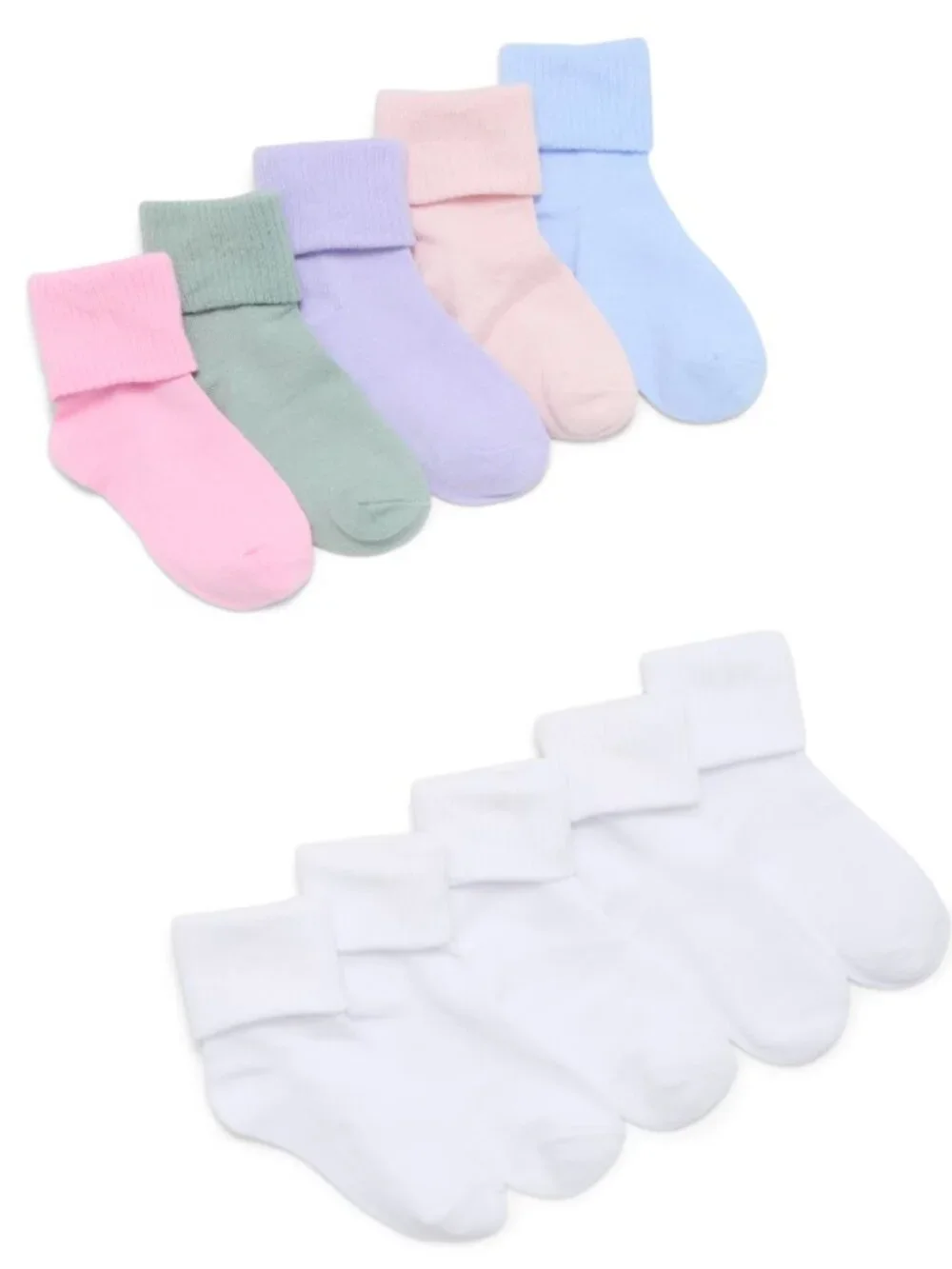 Wonder Nation Infant Girls 10pk Bobby Ribbed Knit Turn Cuff Socks, 0-6M (x2)